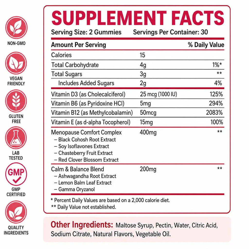 Googeer Menopause Balance Gummies with Hormonal Balance Support and Sleep Support, Black Cohosh, Lemon Balm Extract, 60 Gummies