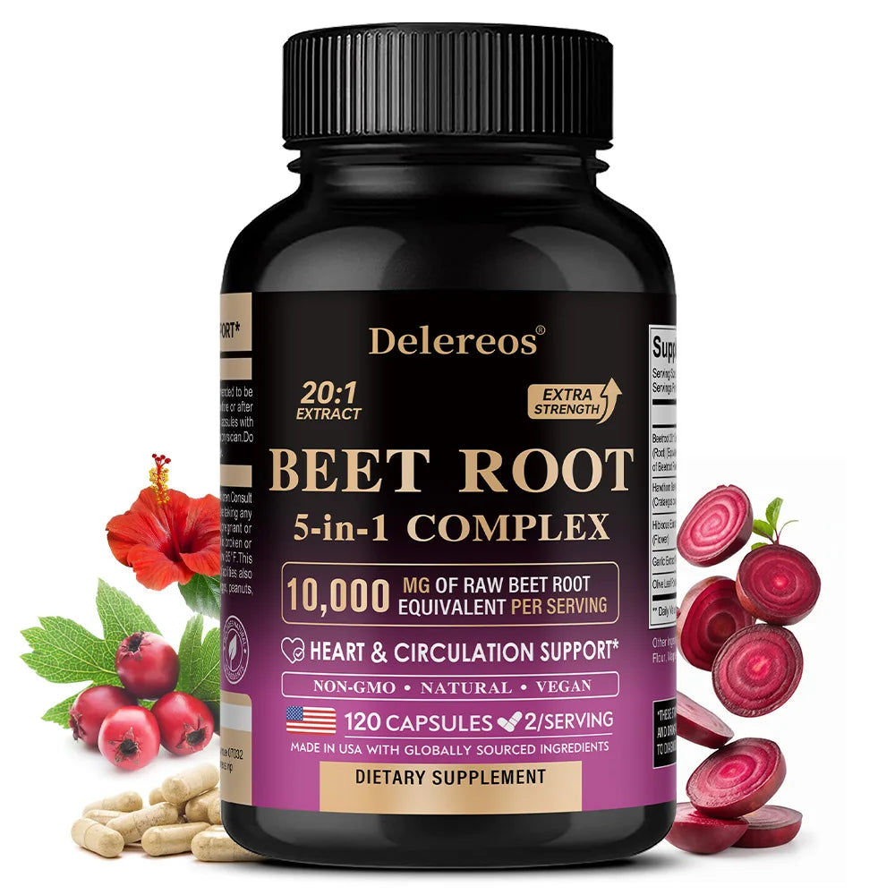Organic Beetroot Extract Capsules 500mg, Supports Blood Circulation & Heart Wellness, Blood Flow, Improves Immunity
