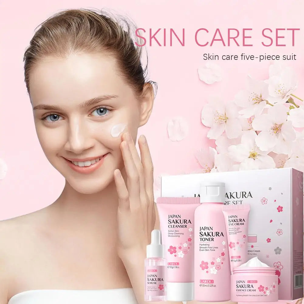 Sakura Skincare Gift Set — Cream, Serum, Toner, Cleanser & Sunscreen (3-5 Pcs)