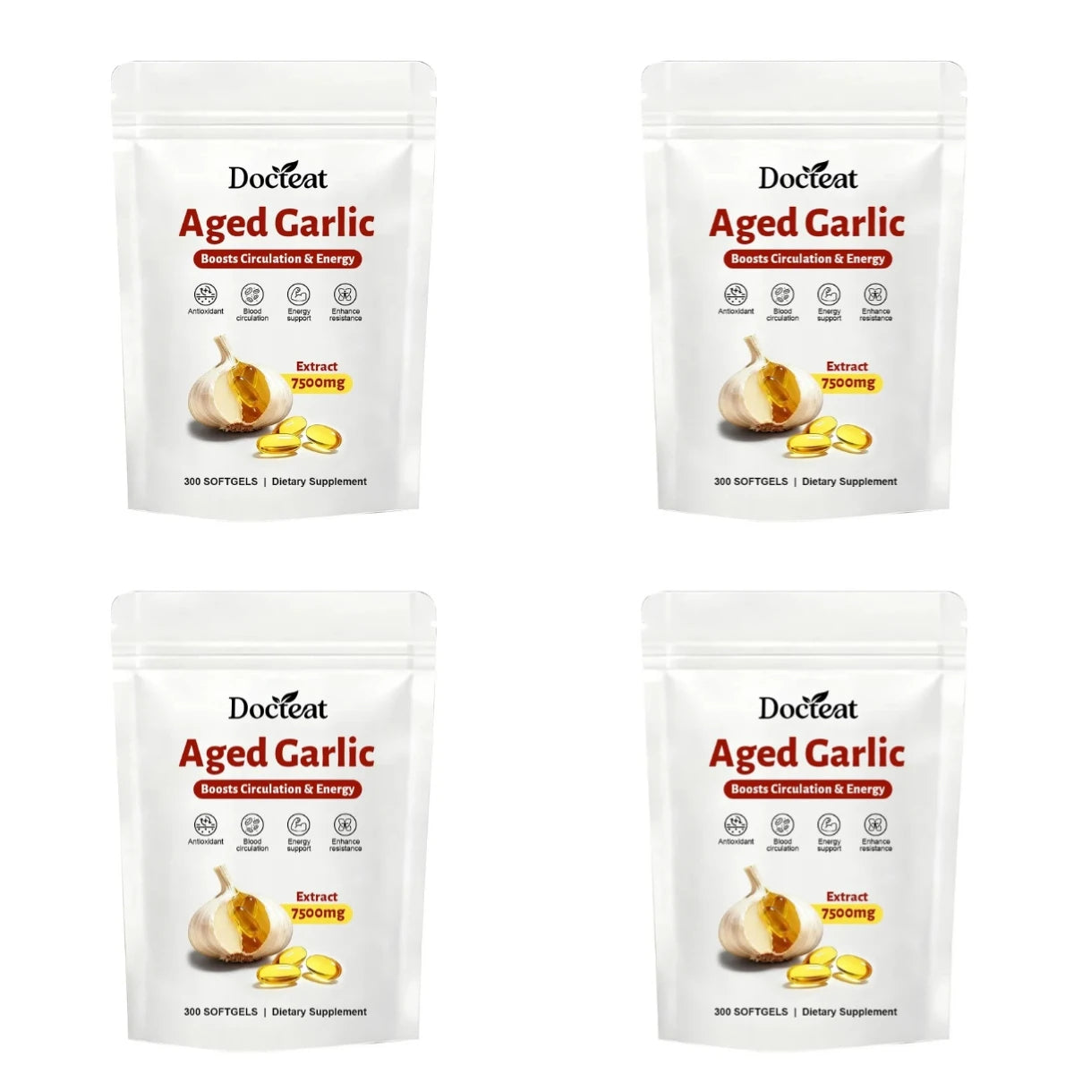 Docteat Aged Garlic Extract 7500mg Antioxidant Support for Daily Wellness 300 Softgels Overall Wellness for Adults Non-GMO