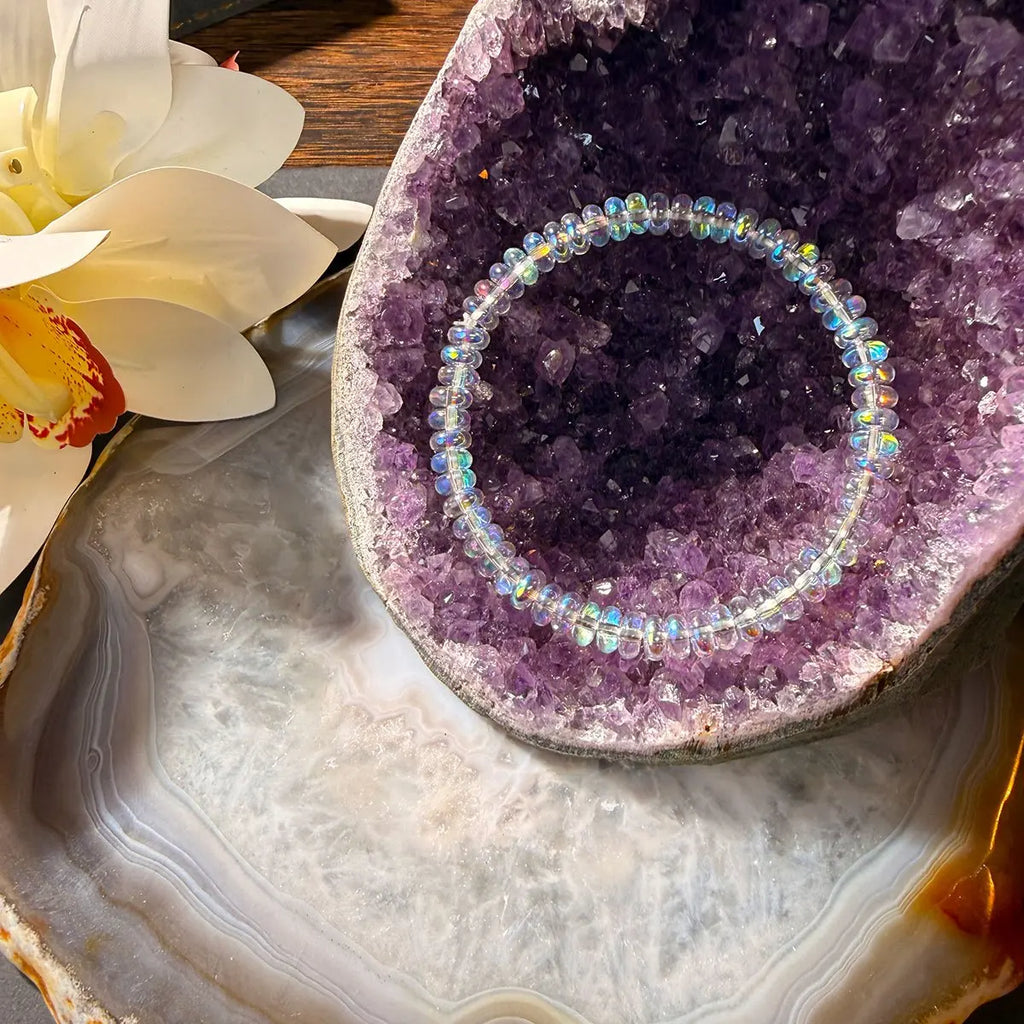 Menopause Natural Ethiopian Opal Bracelet, stretchable elastic cord jewelry, helps maintain emotional balance