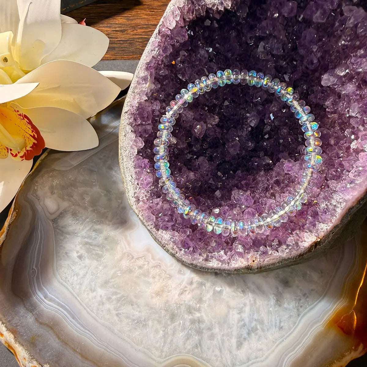 Menopause Natural Ethiopian Opal Bracelet, stretchable elastic cord jewelry, helps maintain emotional balance