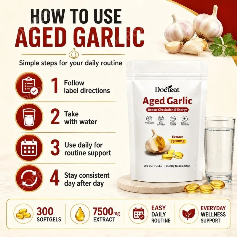 Docteat Aged Garlic Extract 7500mg Antioxidant Support for Daily Wellness 300 Softgels Overall Wellness for Adults Non-GMO