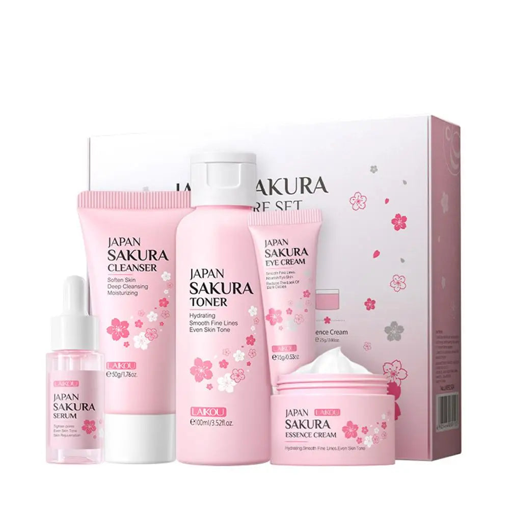 Sakura Skincare Gift Set — Cream, Serum, Toner, Cleanser & Sunscreen (3-5 Pcs)