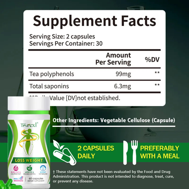 Lotus Leaf Extract Tea Polyphenol Capsules Detox & Fat Burner Night Enzymes, Appetite Suppressant Diet Pills