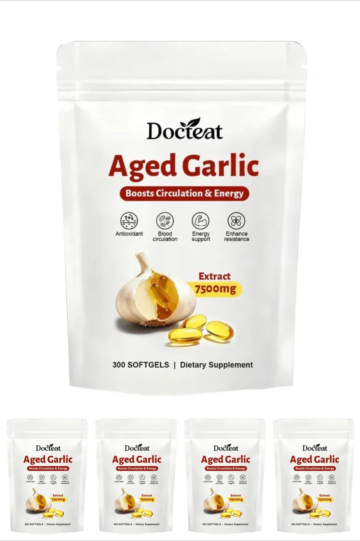Docteat Aged Garlic Extract 7500mg Antioxidant Support for Daily Wellness 300 Softgels Overall Wellness for Adults Non-GMO