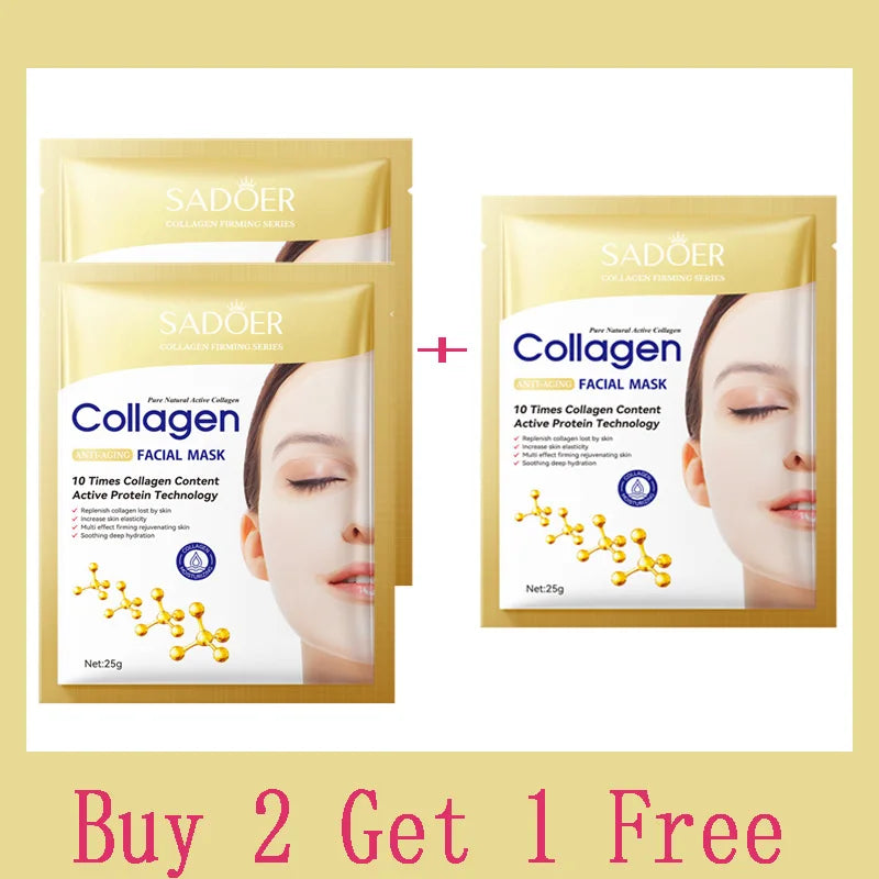 10PCS Collagen Anti Wrinkle Facial Mask Anti Aging Fade Fine Lines Firm Skin Moisturizing Brightening SkinCare Korean Cosmetics