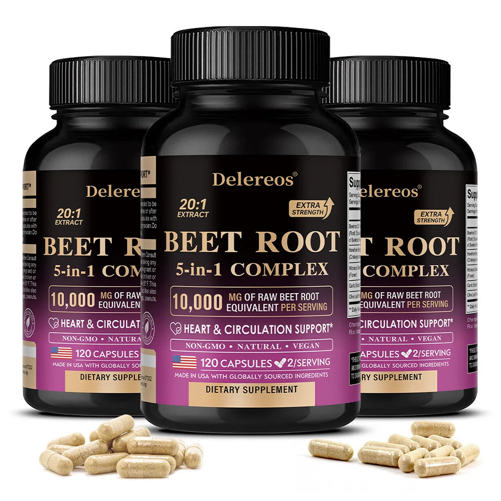Organic Beetroot Extract Capsules 500mg, Supports Blood Circulation & Heart Wellness, Blood Flow, Improves Immunity