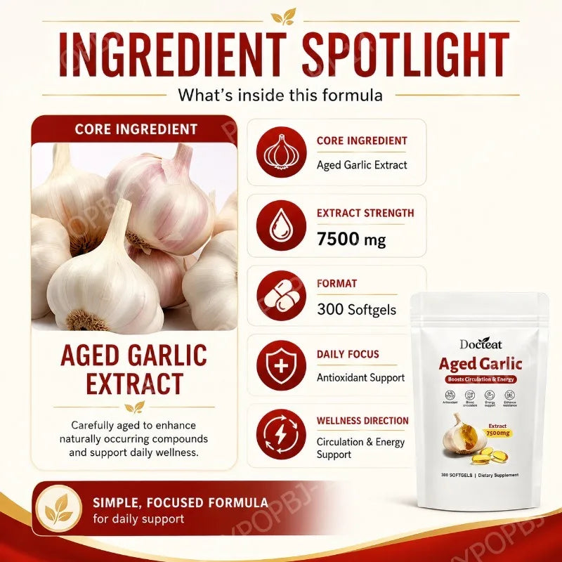 Docteat Aged Garlic Extract 7500mg Antioxidant Support for Daily Wellness 300 Softgels Overall Wellness for Adults Non-GMO
