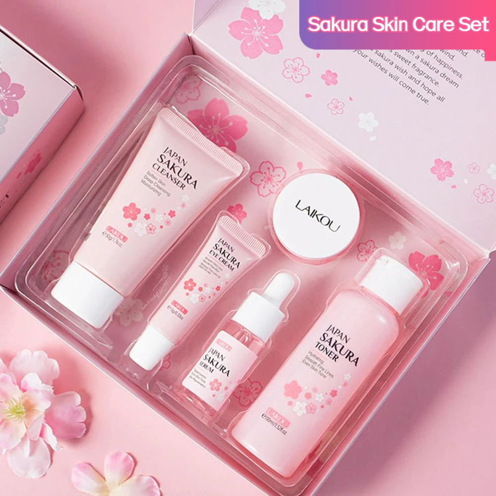 Sakura Skincare Gift Set — Cream, Serum, Toner, Cleanser & Sunscreen (3-5 Pcs)