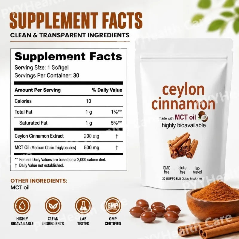 Ceylon Cinnamon Extract Softgels Supports Glucose Metabolism and Cardiovascular Wellness 30 Softgels