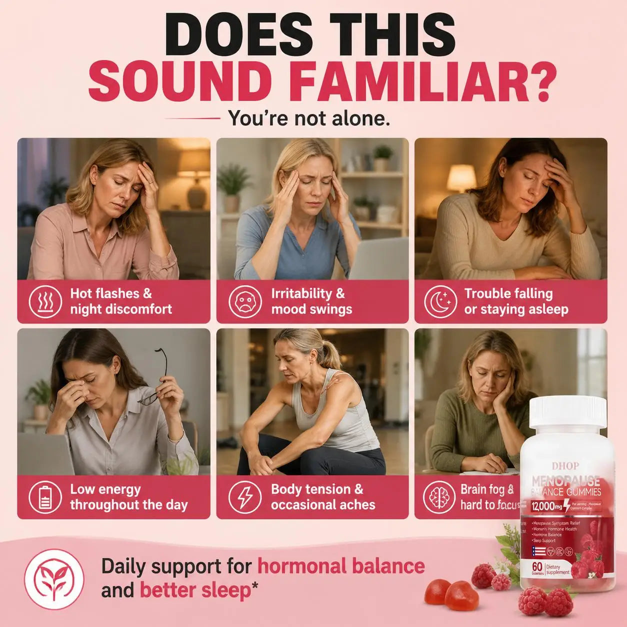 Googeer Menopause Balance Gummies with Hormonal Balance Support and Sleep Support, Black Cohosh, Lemon Balm Extract, 60 Gummies