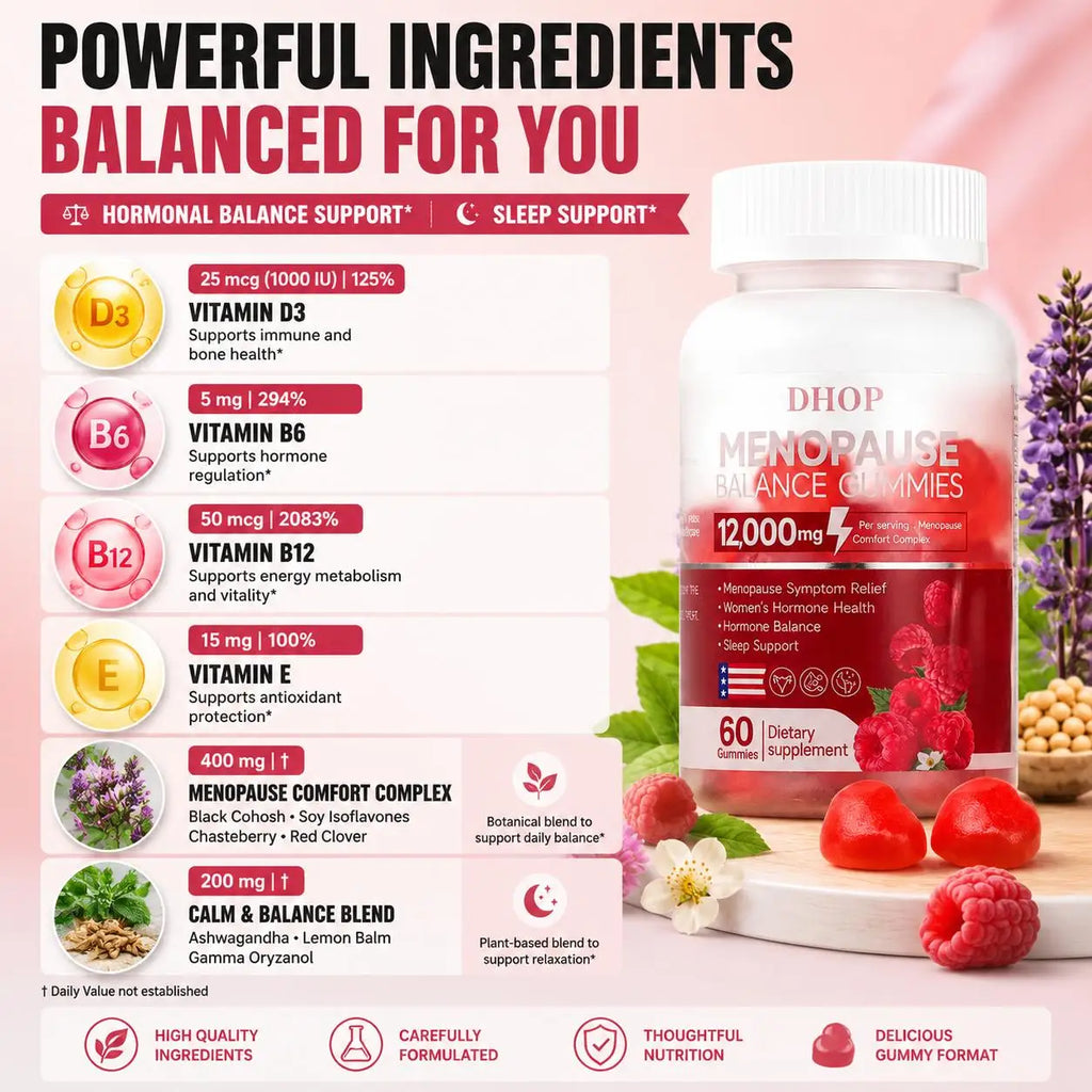 Googeer Menopause Balance Gummies with Hormonal Balance Support and Sleep Support, Black Cohosh, Lemon Balm Extract, 60 Gummies