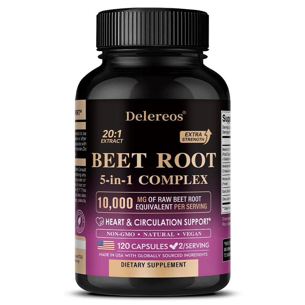 Organic Beetroot Extract Capsules 500mg, Supports Blood Circulation & Heart Wellness, Blood Flow, Improves Immunity